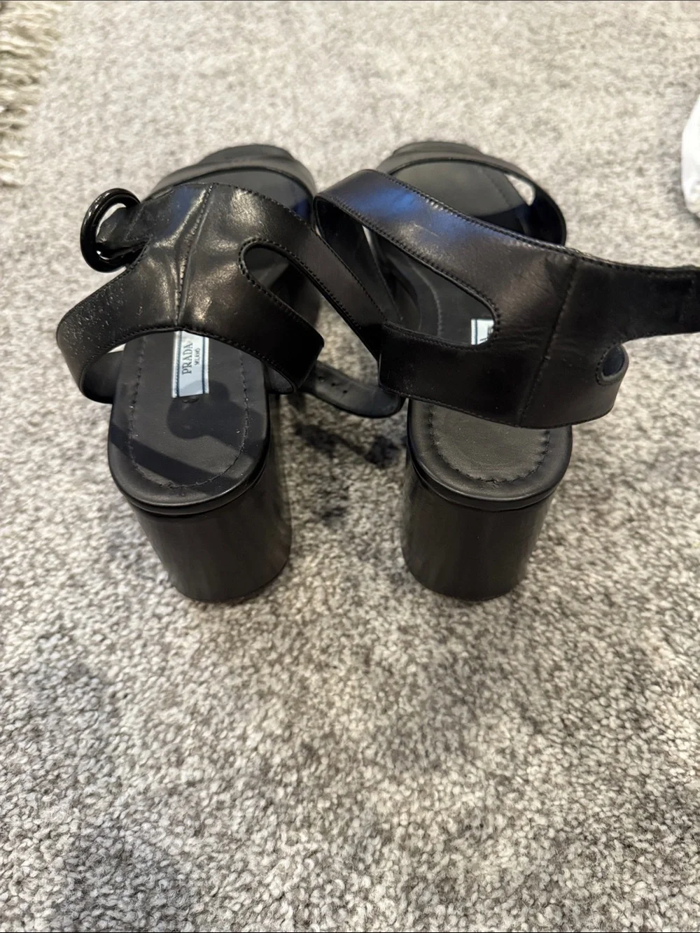 Prada Black Leather Strappy Block-Heel Sandals eu39